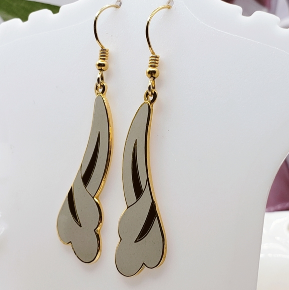 Metal Wavy Abstract Two Tone Dangle Earrings - Picture 3 of 8